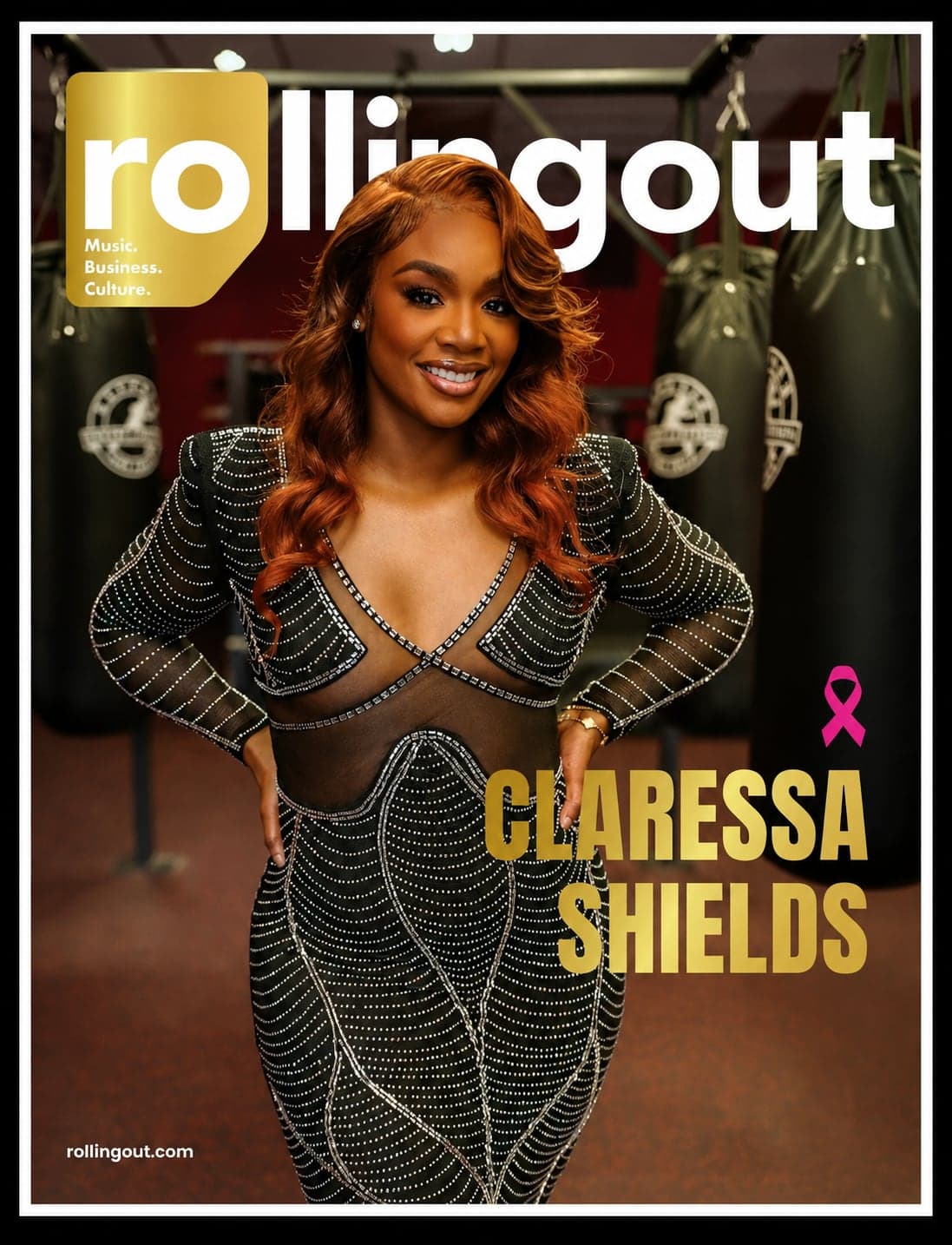 Rolling Out cover featuring boxer Claressa Shields in a black beaded gown
