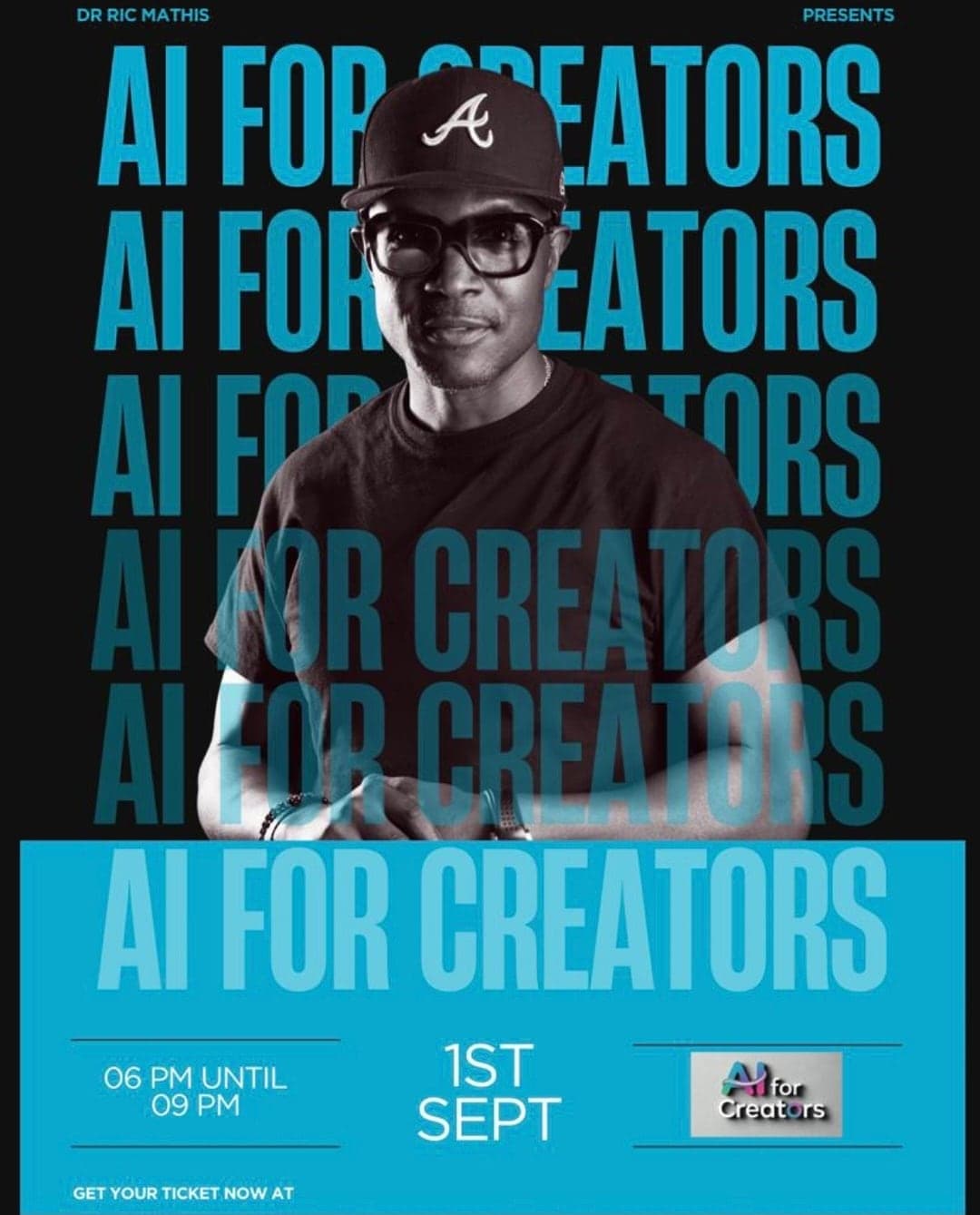 AI for Creators event flyer featuring Dr. Ric Mathis